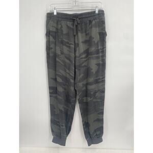 Splendid Green Camo Joggers Elastic Waist Front Pockets Women's Large